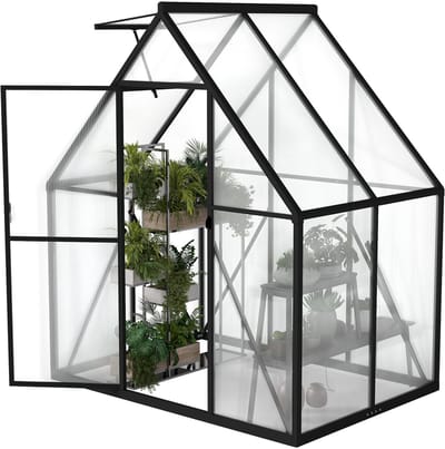 Premium kas van aluminium met loopdeur, versterkte fundering, dakraam en deur, weerbestendig en temperatuurbestendig voor tomaten, groenten en planten - 125x180x195cm