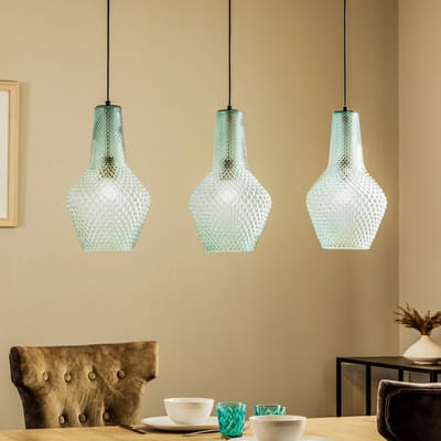 Lindby - hanglamp - 3lichts - Glas, metaal - H: 43 cm - E27 - lichtblauw, zwart