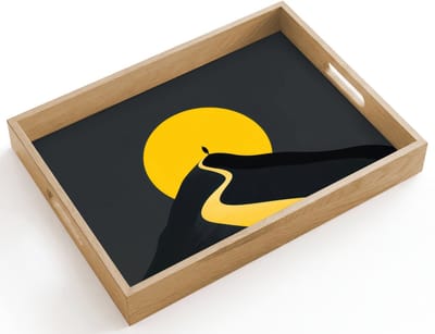 Dienblad hout 40x30 cm - Schootdienblad - Zon - Heuvel - Pad - Geel - Borrelplank rechthoek - Plateau dienbladen
