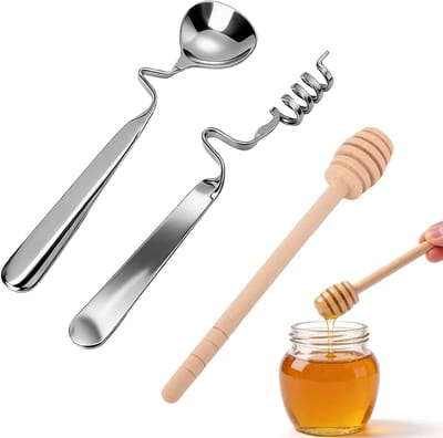 Set van 3 houten honinglepels van 15 cm, ideaal voor honing, jam en siropen, hoogwaardige keukenaccessoires