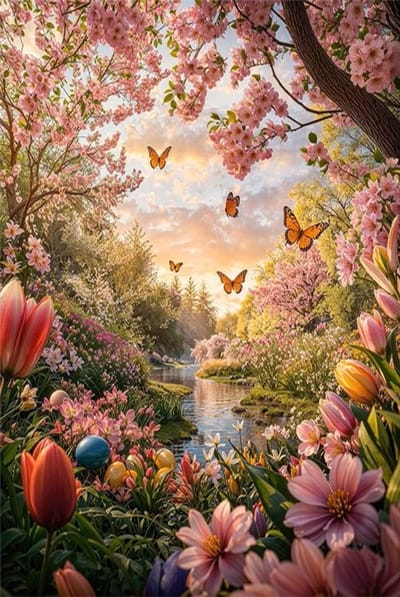 30x20cm Diamond Painting lente tuin nr 414