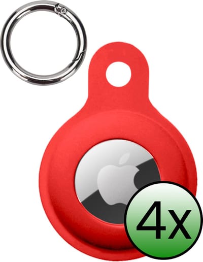 Hoesje Geschikt voor Apple AirTag 2 Hoesje Case Hoesje Geschikt voor Apple AirTag 2e generatie Sleutelhanger Siliconen Hoes - Rood - 4 Stuks