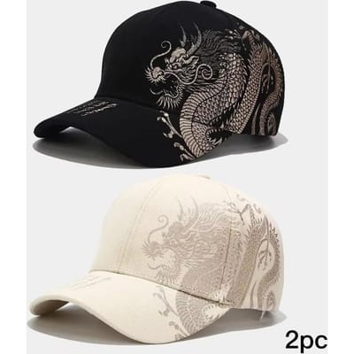 Baseballpet met Drakenpatroon in Chinese Stijl voor Mannen en Vrouwen, Veelzijdige Nationale Trend Pet, Hip Hop Hip Hop Skateboarding, Cool Adjustable black
