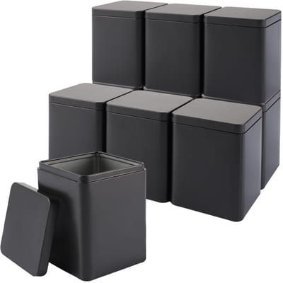 Dailygoods- Theedoos 10 Stuks - Aromadicht Metalen Blik - 90 Gram - 8 x 8 x 11 cm - Donkergrijs - Duurzaam Ijzer - Theeblik
