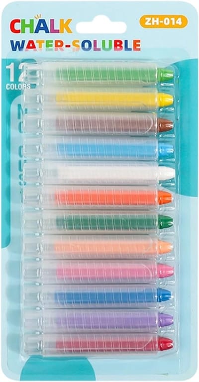 Stofloos Krijt - Kleurpotloden Tekenen - Binnen Buiten Spelen - 12 Kleuren Set - 26.5x13.7x2cm - Blauw