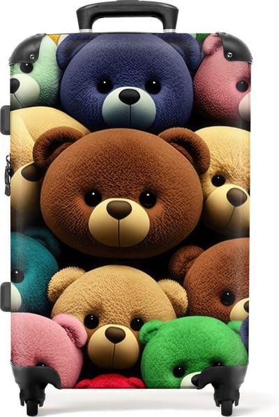 Noboringsuitcases.com - Kinderkoffer - Teddybeer - Jongens en meisjes - Patronen - Bruin - Reiskoffer kinderen - Hardcase koffer - TSA slot - 66 cm - Trolley kind - Grote koffer - 20 kg bagage - 72 liter