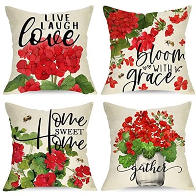 Geranium Bloem Decoratieve Kussenslopen Set van 4 – Floral Sierkussens voor Lente en Zomer