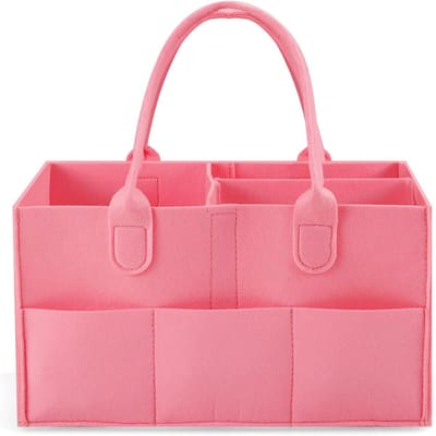 Famanu - Baby luier Caddy Organizer, draagbare luierhouder organizer kinderkamer opbergmand voor doekjes en babyspullen, opvouwbare babyorganizer met verdeeld ontwerp (roze)