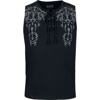 Black Premium by EMP Zwarte tanktop met halslijn en oogjes om te strikken - Heren - S