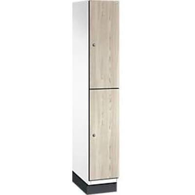 C+P Double-store locker Cambio, 1 vak, 2 vakken, met plint, B 300 x D 525 x H 1980 mm, verkeerswit/Seen essen decor