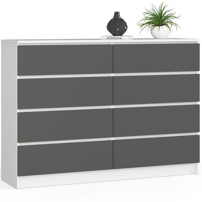 Ladekast K140 met 8 Lades / AKORD Furniture Factory / Wit - Grafietgrijs / 138 x 99 x 40 cm