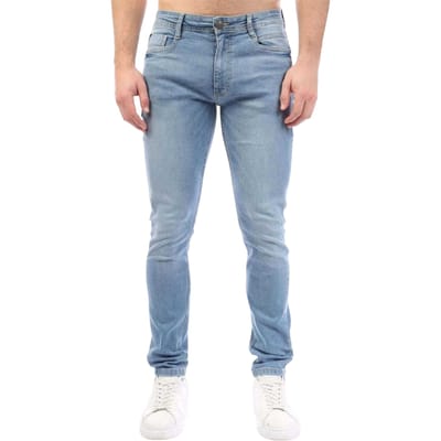 Duck and Cover Herenjeans van Maylead met katoen, denim en leren patches (Blauw)