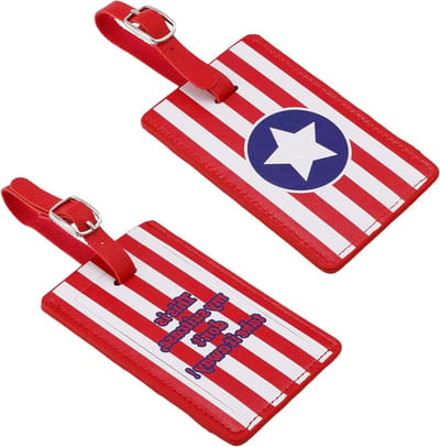 Leren Bagagetags met Amerikaanse Vlag voor Koffers, ID Kaart en Lanyard voor Reizen, Identificatie en Privacybescherming