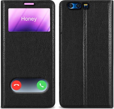 Cadorabo Hoesje geschikt voor Honor 9 in KOMEET ZWART - Beschermhoes met magnetische sluiting, standfunctie en 2 kijkvensters Book Case Cover Etui