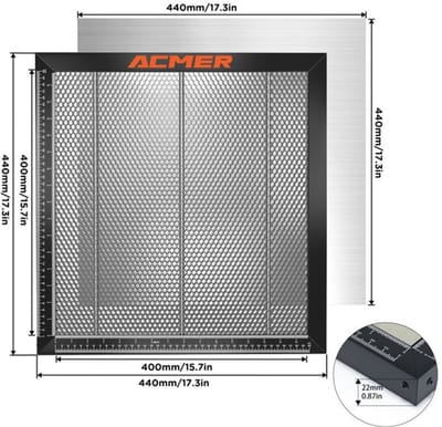 ACMER Honingraat Werkplaat 440×440mm – Lasergraveermachine Accessoire – Snijbescherming & Snelle Rookafvoer – Compatibel met ACMER machines