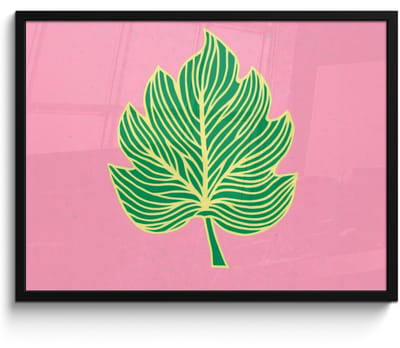 Poster in lijst - Fotolijst 70x50 cm - Posters - Blad - Groen - Illustratie - Minimalistisch - Posterlijst zwart - Decoratie - Wanddecoratie woonkamer - Muurdecoratie slaapkamer