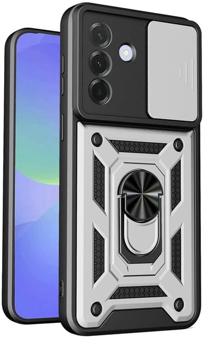 MobyDefend Hoesje - Geschikt voor Samsung Galaxy A27 - Pantsercase Met Draaibare Ring - Zilvergrijs