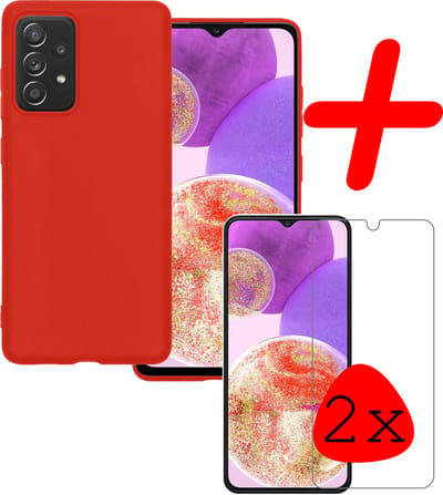 Hoesje Met 2x Screenprotector - Geschikt voor Samsung Galaxy A23 - Sterk & Shockproof - Back Cover - Siliconen Case - Telefoon Hoes - Rood