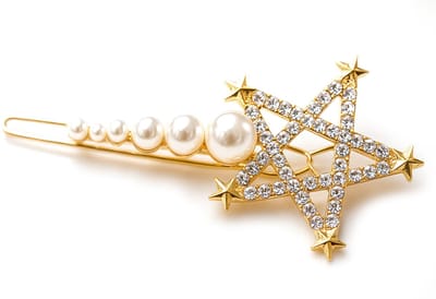Goudkleurige haarspeld ster met strass en parels kerst feestdagen