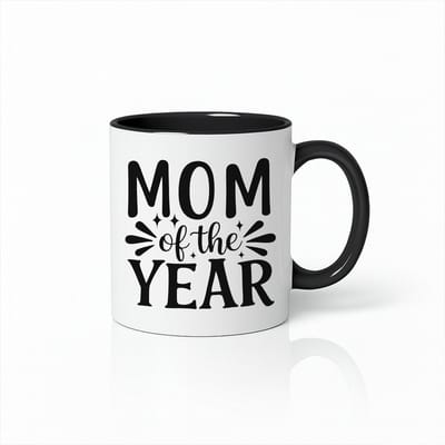 Mom of the Year Mok - Beste Moeder Ooit - Keramische Koffiebeker - Moederdag Cadeau - Zwart/Wit