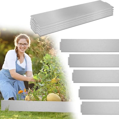 Graszoden Metaal - Tuinranden Verzinkt - Gazon Afscheiding - Buigzaam Klik Systeem - 100x18cm 35 Stuks - Zilver