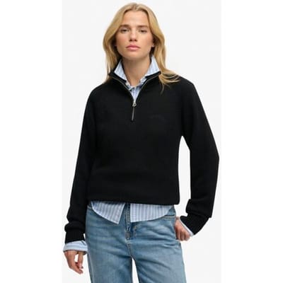 Superdry Essential Gebreide Trui Met Halve Rits Black Grootte: 40