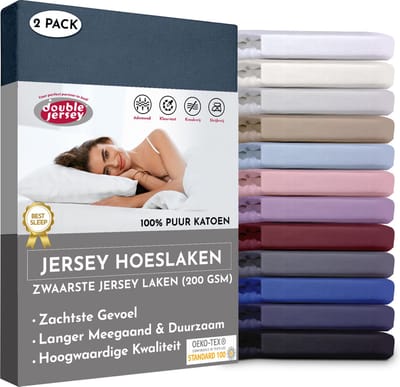 Double Jersey Hoeslaken - Hoeslaken (2 Pack) 90x200+20 cm - 100% Katoen  Antraciet