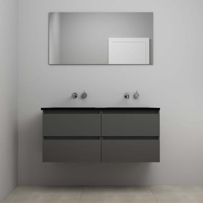 On-Line Badkamermeubelset - 120 cm - Voorgemonteerd - Ladestructuur - Acryl Wastafel - zonder Kraangat - Spiegel - Mat Antraciet