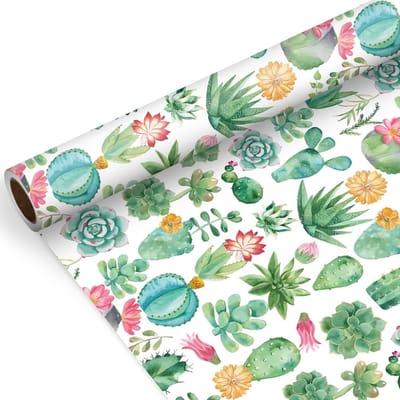 Inpakpapier Cactus - Cadeaupapier - Geschenken Inpakken - Aquarel Succulent Design - 43 cm x 10 m - Groen