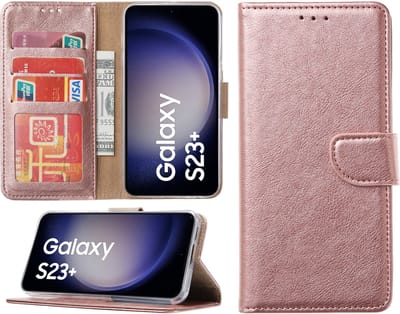 Samsung Galaxy S23 Plus hoesje - Portemonnee Cover - Bookcase met pasjeshouder - Rosegoud