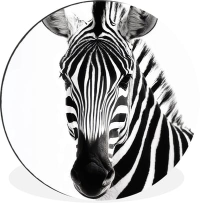 WallCircle - Wandcirkel - Muurcirkel - Zebra - Close-up - Zwart - Strepen - Aluminium - Dibond - 30x30 cm - Binnen en Buiten