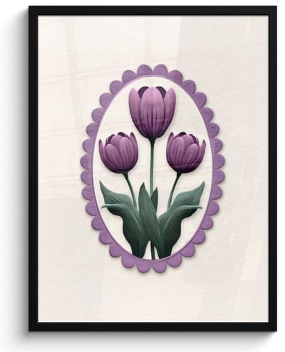 Poster in lijst - Fotolijst 50x70 cm - Posters - Tulpen - Paars - Lijst - Bladeren - Posterlijst zwart - Decoratie - Wanddecoratie woonkamer - Muurdecoratie slaapkamer