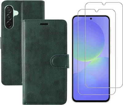 Hoesje geschikt voor Samsung Galaxy A36 bookcase Groen - Met screenprotector tempered glass Galaxy A36 - 2x