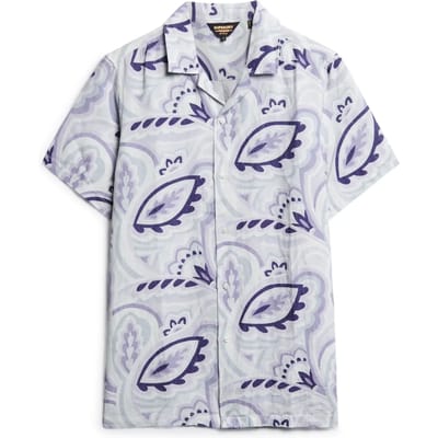 Superdry - Linnen overhemd met open kraag en print - Heren - Shirts