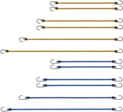 Set van 12 Elastische Touwen met Haakjes in Diverse Kleuren - Ideaal voor Bagage, Fietsen, Camping en Tuinwerkzaamheden