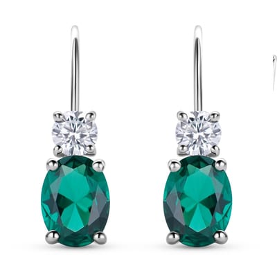 Miore Zilver Oorbellen Dames - Zilver - Met een Groene Smaragd en Zirkonen - Hypoallergeen - 22 mm
