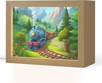 Nachtlampje 20x15 cm - Kinder lampje - Trein - Bloemen - Kinderen - Natuur - Tafellamp kinderkamer - Slaapkamer lamp - Bedlamp kinderen - Kinderlampje stopcontact - Wandlamp babykamer - Nachtlampjes