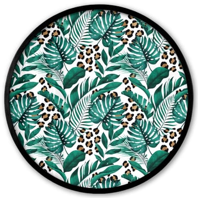 Poster in lijst Rond - Fotolijst 40x40 cm - Posters - Panterprint - Bladeren - Jungle - Ronde posterlijst zwart - Decoratie - Wanddecoratie woonkamer - Muurdecoratie slaapkamer