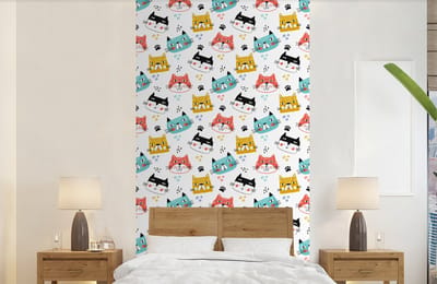 Behang - Fotobehang Jongens - Patronen - Katten - Breedte 120 cm x hoogte 240 cm
