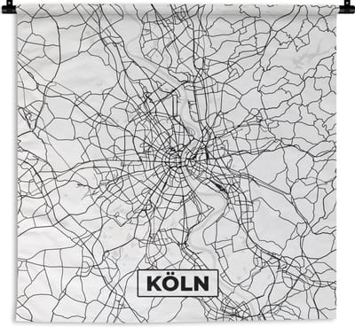 Wandkleed - Wanddoek - Köln - Plattegrond - Stadskaart - Kaart - 180x180 cm - Wandtapijt