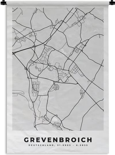 Wandkleed - Wanddoek - Plattegrond - Kaart - Grevenbroich- Duitsland - Stadskaart - 120x180 cm - Wandtapijt