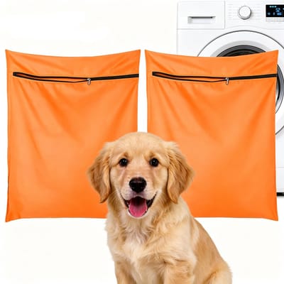 Waszak voor huisdieren- 2 stuks waszakken van twill polyester -Waszak voor huisdieren - Groot, duurzaam met ritssluiting - Sneldrogende waszak voor honden, katten, konijnen en cavia's - Voorkomt verstopping door haar - Oranje - 70x60 cm
