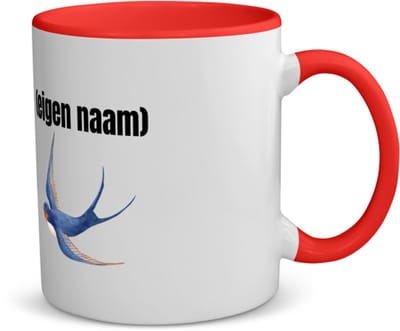 Akyol - blauwe vogel met eigen naam koffiemok - theemok - rood - Vogels - dieren liefhebber - iemand die houdt van vogels - verjaardag - cadeau - kado - geschenk - 350 ML inhoud