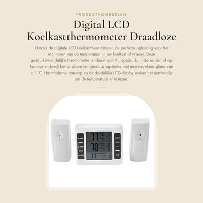Dailygoods - Digital LCD Koelkastthermometer - Draadloze Temperatuurmeter - Alarmfunctie - Wit - Min/Max Registratie - Ideaal voor Thuis, Keuken en Ka...
