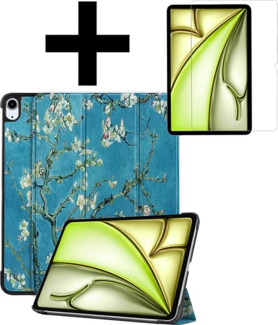 Hoes - Geschikt voor Apple iPad Air (2024/2025/2026) - 11 inch - Met Screenprotector - Trifold Bookcase - Hard Cover - Hardcover Book Case - Tablet Hoesje - Bloesem