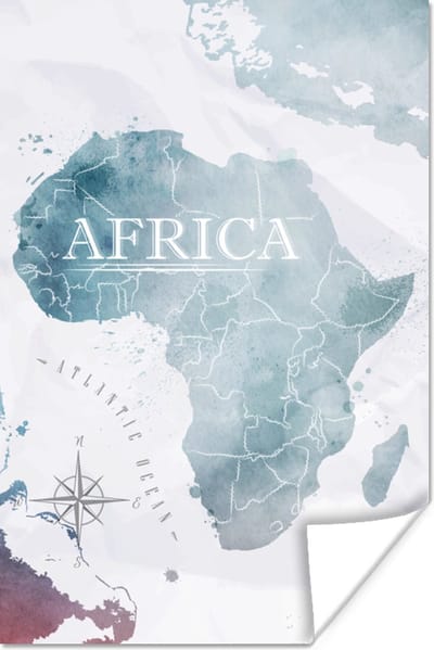Poster 20x30 cm - Wereldkaart - Afrika - Blauw - Posters - Kamer decoratie - Wanddecoratie woonkamer - Muurdecoratie slaapkamer