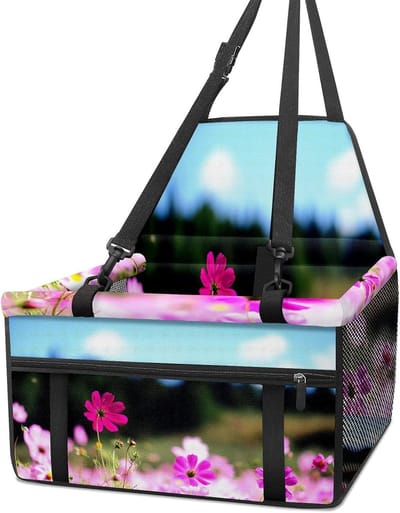 Huisdier Autostoeltje - Verhoogd Zitje - Veilig Reizen - Opvouwbaar Ontwerp - 40x31x24cm - Roze Bloem