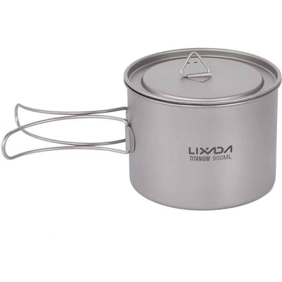 Lixada 1600ml Titanium Pot Ultralichte Draagbare Hangpot met Deksel en Opvouwbare Handvat Buiten Cup , 900ml gray