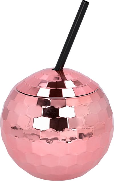 Boland - Beker Discobal met rietje roségoud - Glitter & Glamour - Oud en Nieuw - Verjaardag - Disco themafeest - 80s