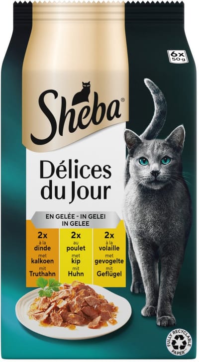 Sheba Delices Du Jour In Gelei Maaltijdzakjes - Kattenvoer - Gevogelte 6x50 g
